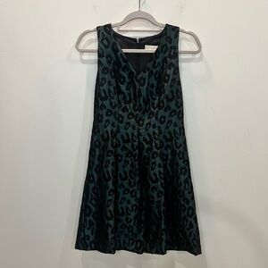 Loft‎ Womens Black Green Sleeveless Cheetah Print Fit &  Flare Dress Size 0